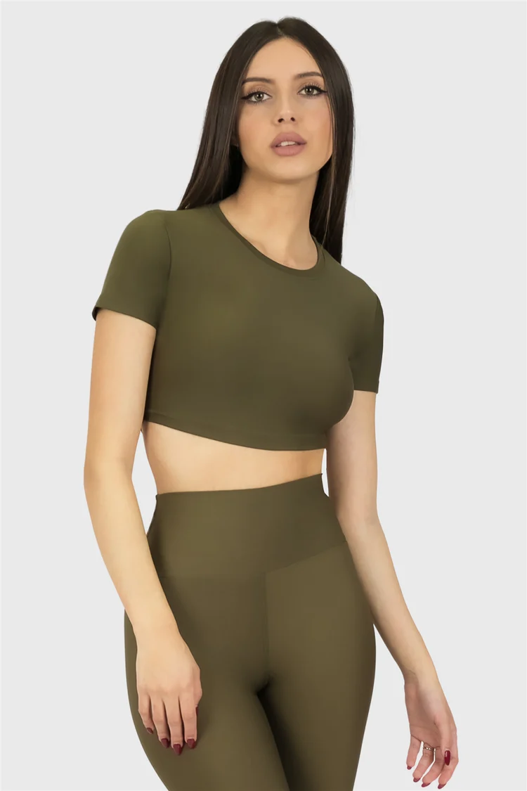 Olive Green Short Sleeve Crop Top