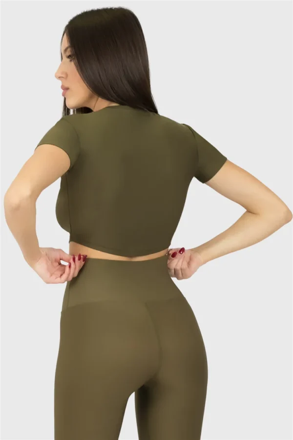 Olive Green Short Sleeve Crop Top - Image 3