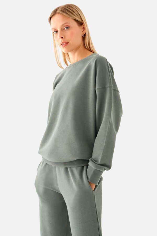 Nina Cotton Basic Sweatshirt Khaki - Image 2