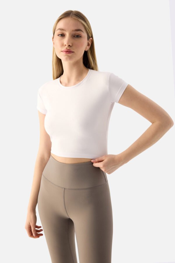 Melina Short Sleeve Crop Top White - Image 4
