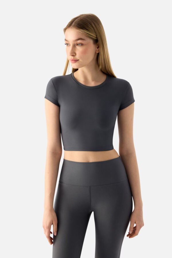 Melina Short Sleeve Crop Top D. Grey