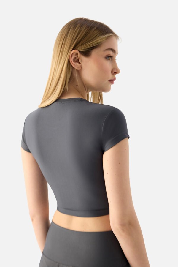 Melina Short Sleeve Crop Top D. Grey - Image 4