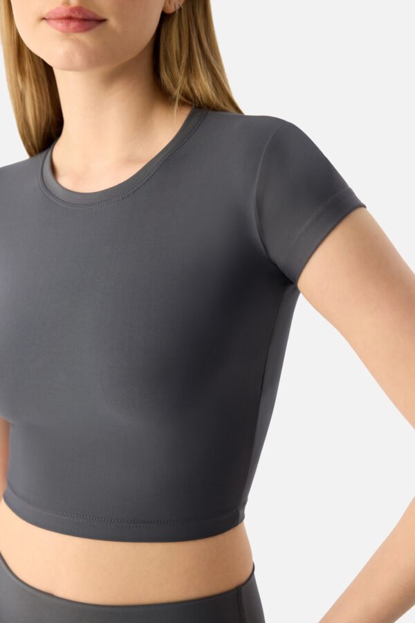 Melina Short Sleeve Crop Top D. Grey - Image 3