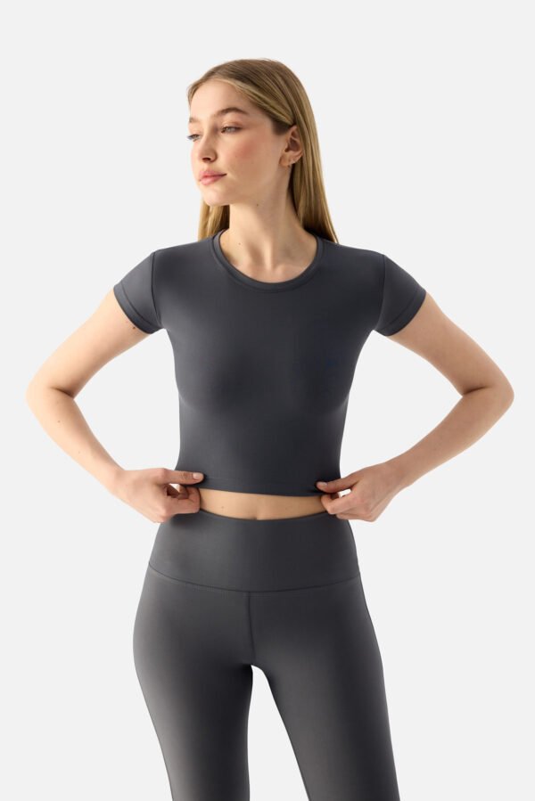 Melina Short Sleeve Crop Top D. Grey - Image 2