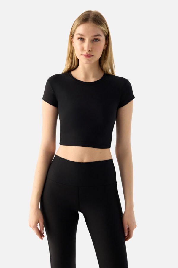 Melina Short Sleeve Crop Top Black - Image 2