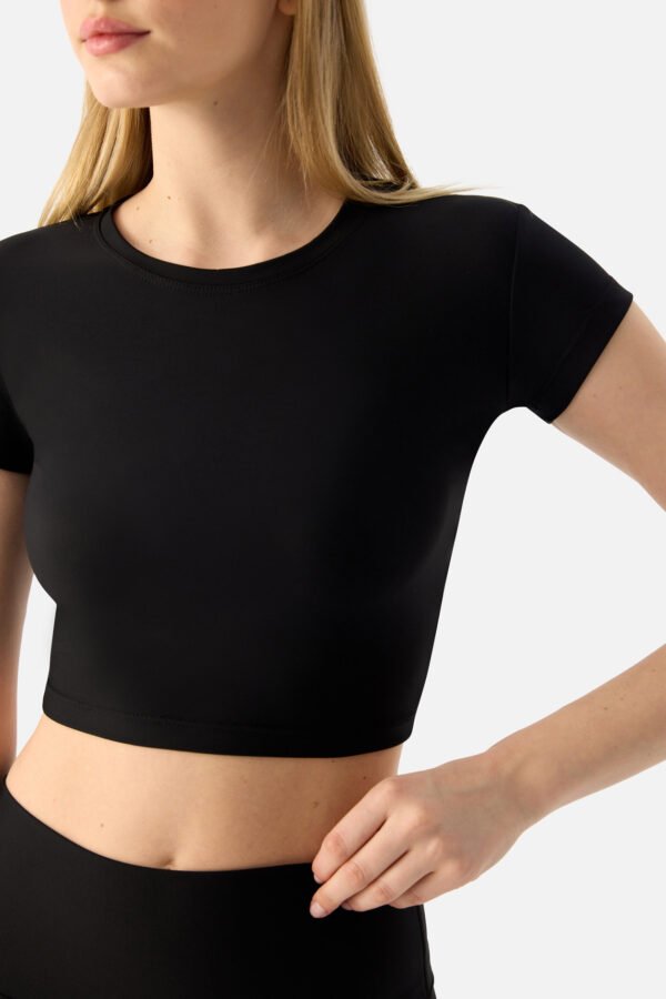 Melina Short Sleeve Crop Top Black - Image 3