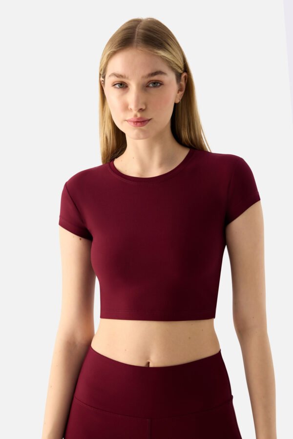 Melina Short Sleeve Crop Top Maroon