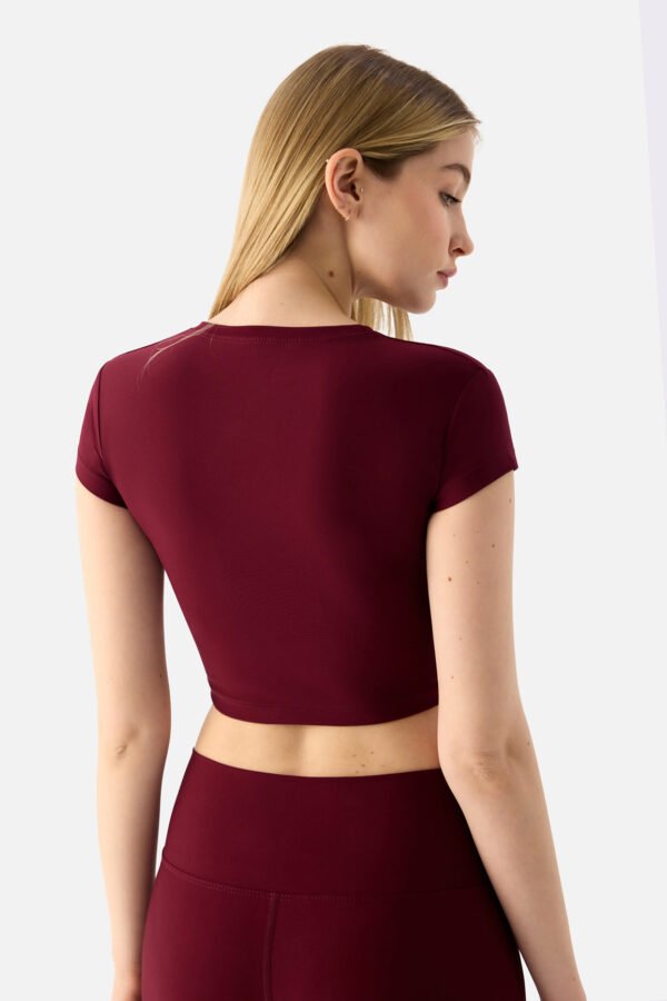 Melina Short Sleeve Crop Top Maroon - Image 3