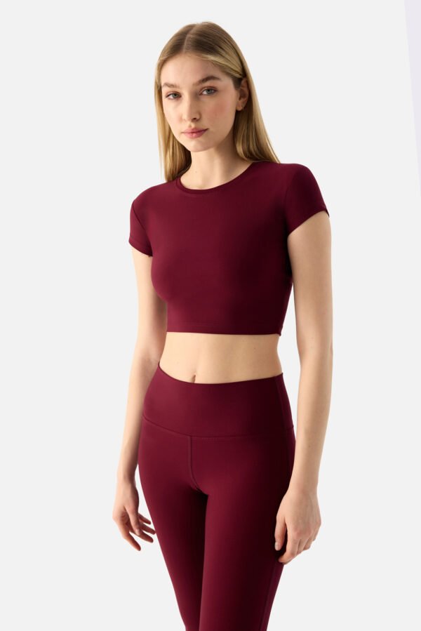 Melina Short Sleeve Crop Top Maroon - Image 2